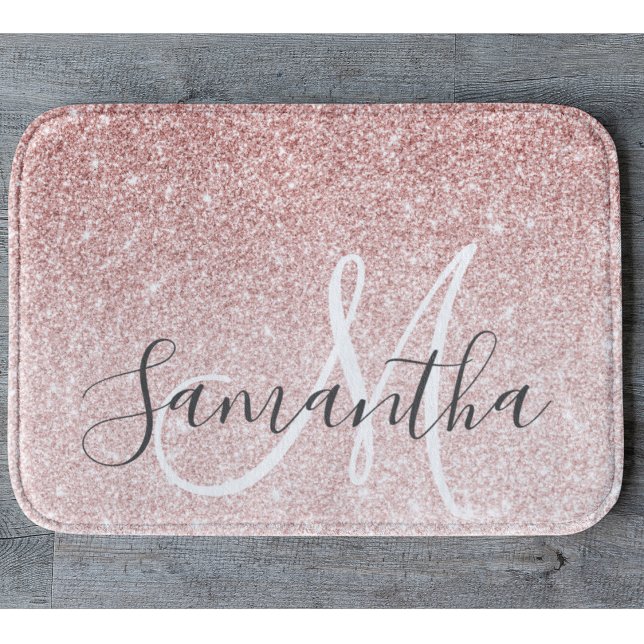 Modern Rosa Glitter Sparkles Personlig Namn Badrumsmatta (Skapare uppladdad)