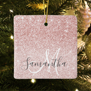 Modern Rosa Glitter Sparkles Personlig Namn Julgransprydnad Keramik