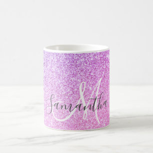 Modern Rosa Glitter Sparkles Personlig Namn Kaffemugg