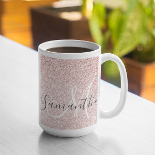 Modern Rosa Glitter Sparkles Personlig Namn Kaffemugg