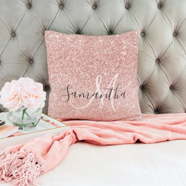 Modern Rosa Glitter Sparkles Personlig Namn Kudde (Skapare uppladdad)