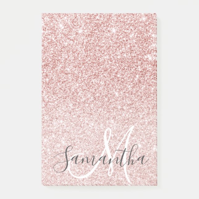 Modern Rosa Glitter Sparkles Personlig Namn Post-it Block (Framsida)