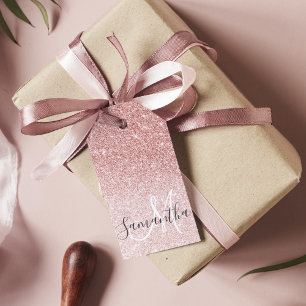Modern Rosa Glitter Sparkles Personlig Namn Presentetikett