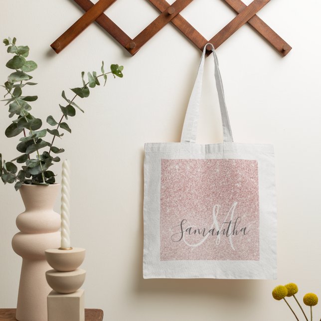 Modern Rosa Glitter Sparkles Personlig Namn Tygkasse (Skapare uppladdad)