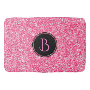 Modern Rosa Glitter Struktur med Monogram Badrumsmatta