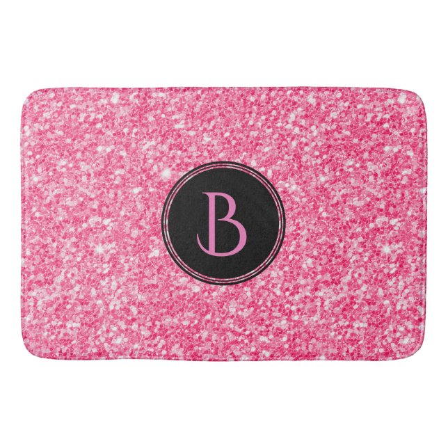 Modern Rosa Glitter Struktur med Monogram Badrumsmatta (Framsidan)