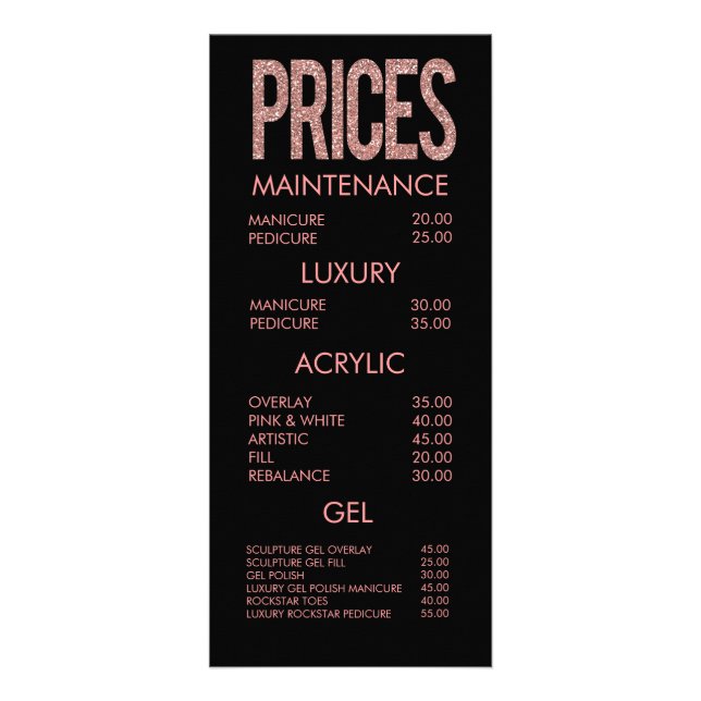 Modern Rosa Glitter Typography Salon Menu-kort Reklamkort (Framsidan)