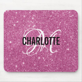 Modern rosa glittermonogram namnmusmatta musmatta
