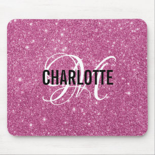 Modern rosa glittermonogram namnmusmatta musmatta