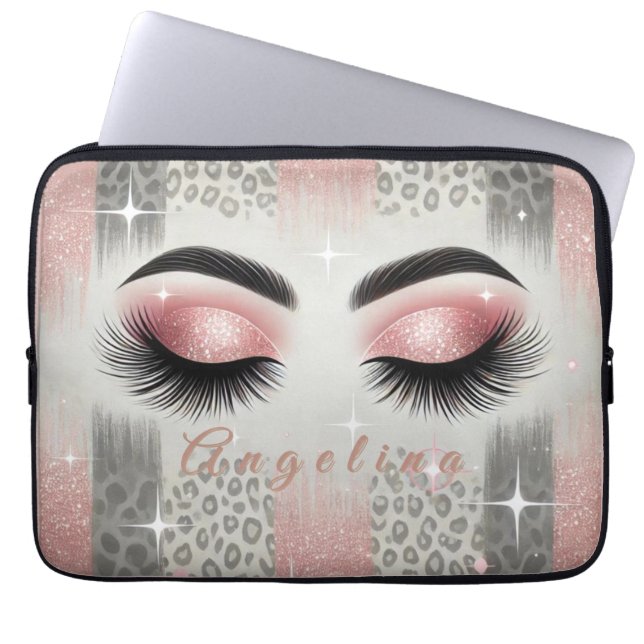 Modern Rosa Glitterögonfransar Bärbar Datorfodral (Framsidan)