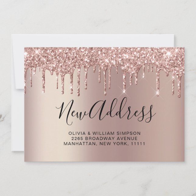 Modern Rosa Golden Dripping Ny adress Flytta Meddelande (Framsida)