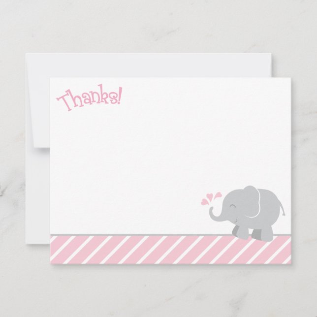 Modern Rosa Grå Elefant Bebis Shower Anteckningskort (Framsida)
