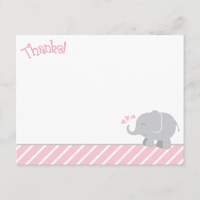 Modern Rosa Grå Elefant Bebis Shower Anteckningskort (Framsida)