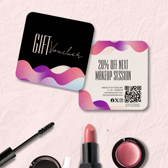 Modern  Rosa Gradient Wave Makeup Artist Fyrkantigt Visitkort (Skapare uppladdad)