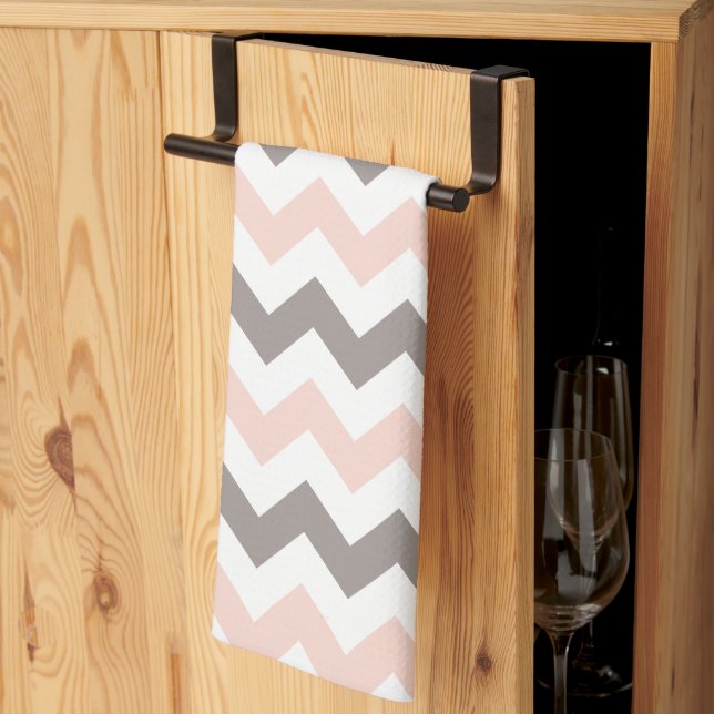 Modern  Rosa Grått Chevron Kitchen Towel Kökshandduk (Thirds Fold)