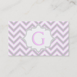 Modern rosa, grått chevron monogram personlig visitkort