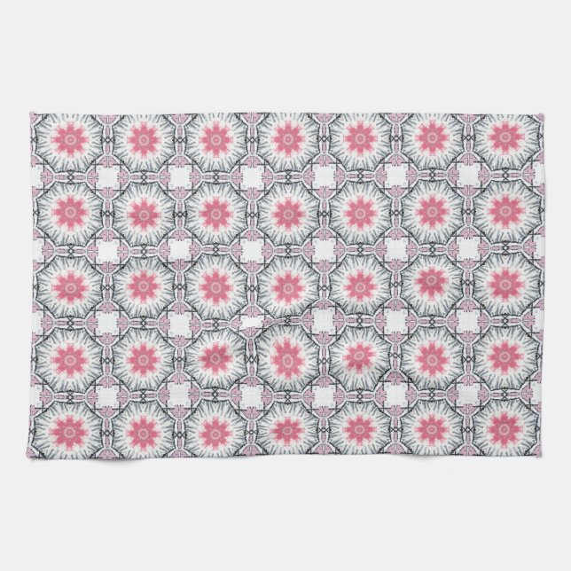 Modern Rosa Grått Fretwork Kitchen Towel Kökshandduk (Horisontell)