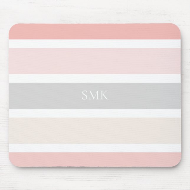 Modern Rosa Grått och Cream Wide Rand Monogram Musmatta (Framsidan)