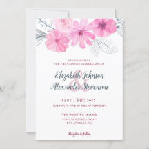 Modern rosa grått vattenfärgsblommor vår bröllop