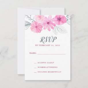 Modern rosa grått vattenfärgsblommor vår bröllop OSA kort