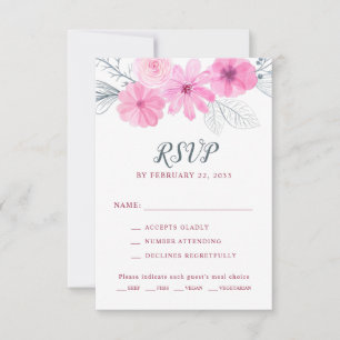 Modern rosa grått vattenfärgsblommor vår bröllop OSA kort