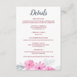 Modern rosa grått vattenfärgsblommor vår bröllop tilläggskort