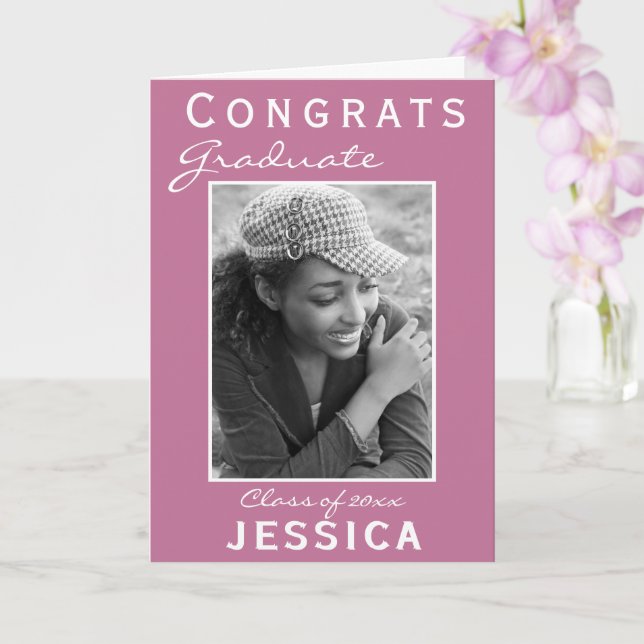 Modern Rosa Grattis Examens Foto Kort (Orkide)