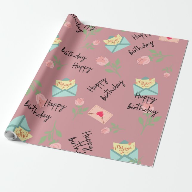 Modern rosa grattis på födelsedagen-gåva presentpapper (Utrullad)