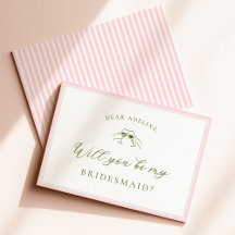 Modern Rosa & Grön Brudtärna Förslags Kort