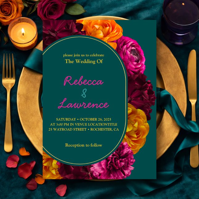 Modern rosa grön gul blom- inbjudningar (Skapare uppladdad)