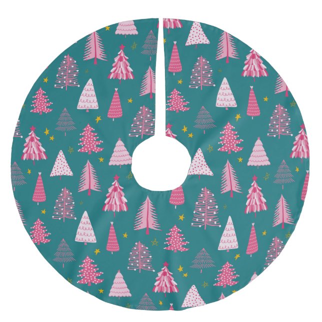Modern Rosa & Grön Jul Julgransmatta Borstad Polyester (Framsidan)