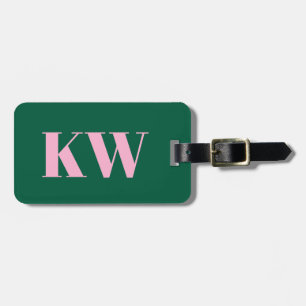 Modern Rosa Grön Monogram Initialer Personlig Bagagebricka