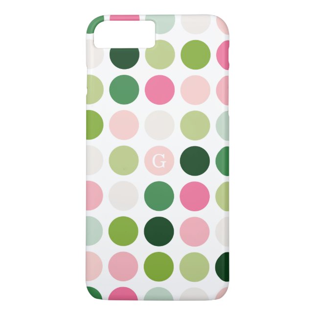 Modern rosa gröna prickar mönster monogram Case-Mate iPhone skal (Baksida)