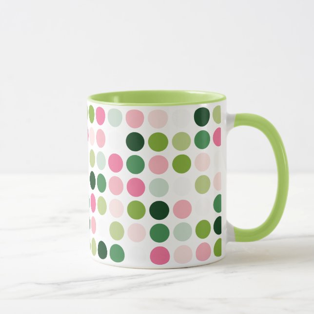 Modern rosa gröna prickar mönster monogram mugg (Höger)