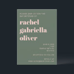 Modern Rosa Grönt Bat mitzvah med fetstil Inbjudningar<br><div class="desc">Dold Typografi  Rosa och skoglig Grönt Enkel modern Bat mitzvah inbjudan</div>