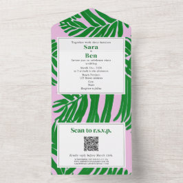 Modern Rosa + Grönt Beach Wedding QR-OSA