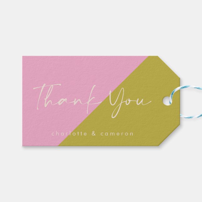 Modern Rosa Grönt Färg Block Anpassningsbar Tack Presentetikett (Framsidan (Horisontell))