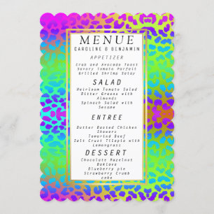Modern Rosa + Grönt Handflatan Träd Bröllop Menu Meny