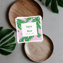 Modern Rosa + Grönt Handflatan Träd Bröllop Pappersservett