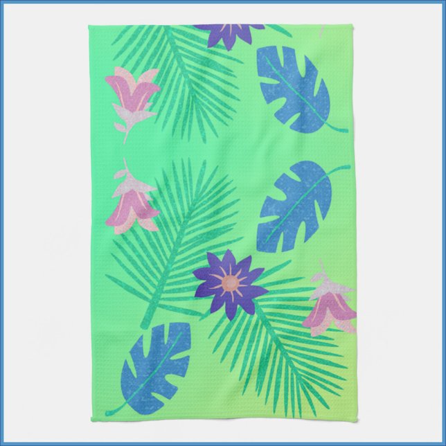 Modern Rosa Grönt och Lila Tropical Kökshandduk (Skapare uppladdad)