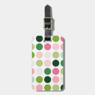 Modern rosa grönt polka dots mönster monogram bagagebricka