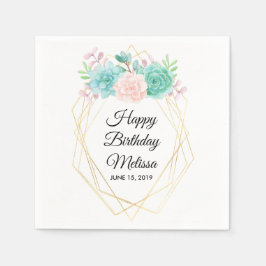 Modern Rosa & Grönt Succulents Watercolor Birthday Pappersservett