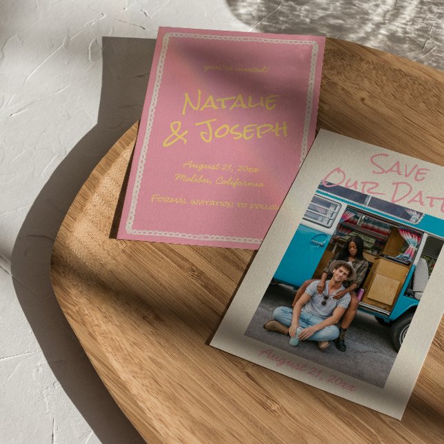 Modern Rosa Gul Färgrik Pastell Foto Bröllop Spara Datumet (Skapare uppladdad)