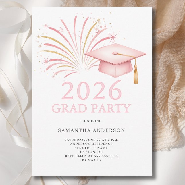 Modern Rosa Guld 2026 Studentfirande  Inbjudningar (Skapare uppladdad)