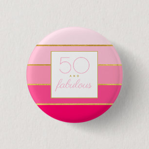 Modern rosa & guld 50 och fantastisk födelsedag knapp