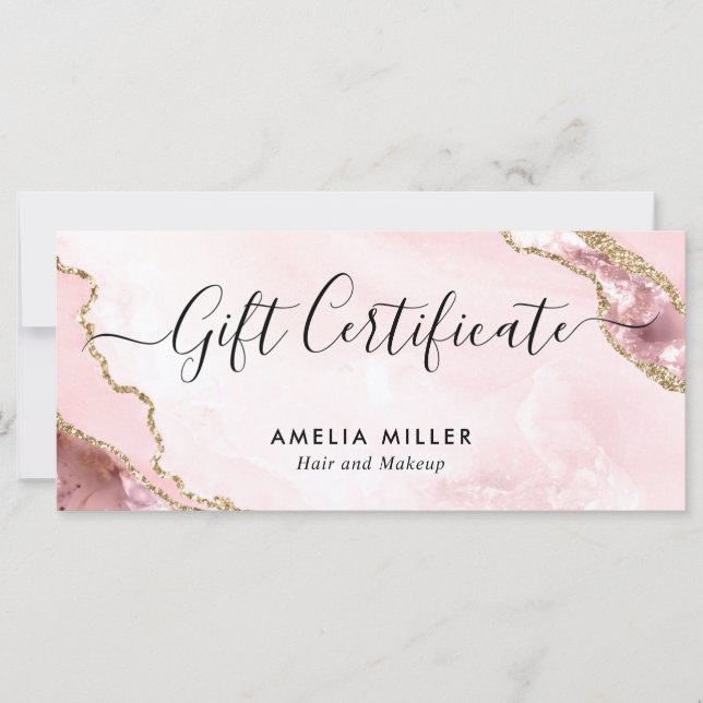 Modern  Rosa Guld Agate Certificate Gift Card (Framsida)