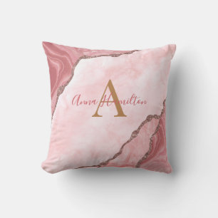 Modern Rosa Guld Agate Geode Monogram Kudde