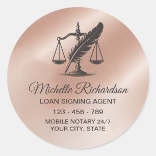 Modern Rosa Guld Anpassad Notarius Loan Signing Ag Runt Klistermärke