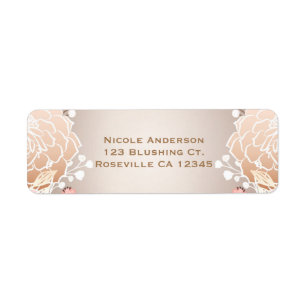 Modern rosa & guld blomster bröllopsdusch Alla eve Returadress Etikett