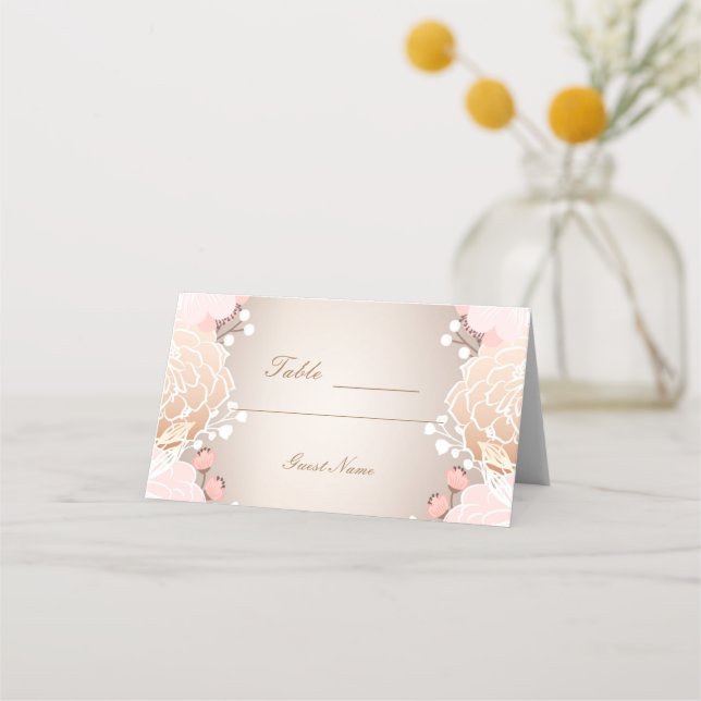 Modern rosa & guld blomsterbröllopsbord placeringskort (Baksida)